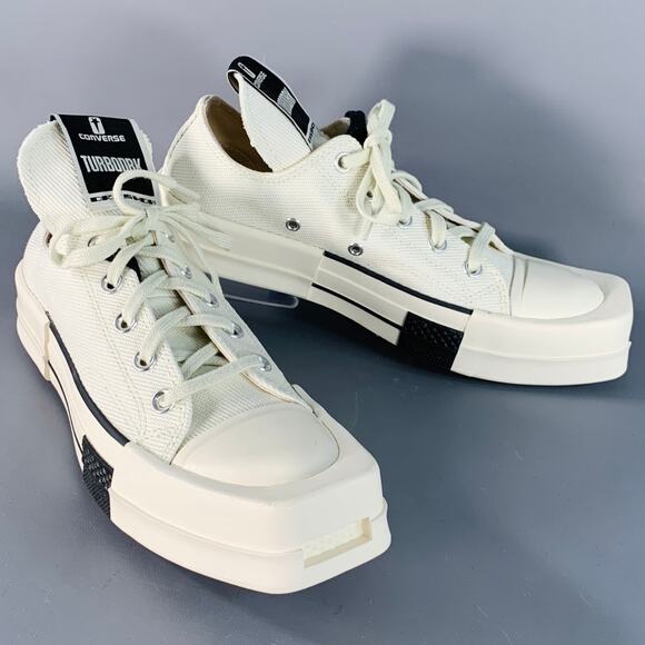 DRKSHDW Size 8 TURBODRK Ivory White Canvas Square Toe Lace-Up Sneakers - Picture 1 of 11